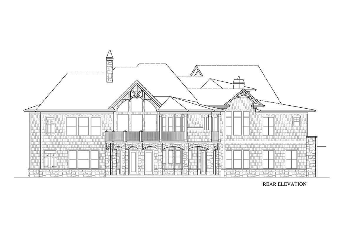 Craftsman New American Style Ranch Rear Elevation of Plan 81615
