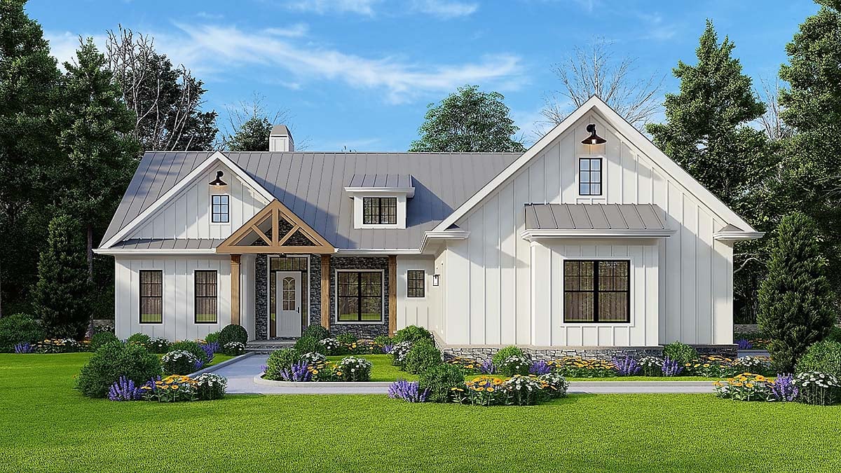 Country, Farmhouse, New American Style, Traditional Plan with 1800 Sq. Ft., 3 Bedrooms, 3 Bathrooms, 2 Car Garage Elevation