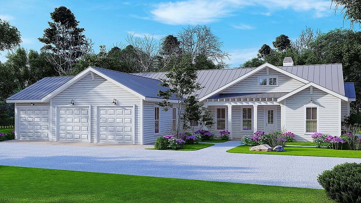 Craftsman, Ranch Plan with 1946 Sq. Ft., 3 Bedrooms, 3 Bathrooms, 3 Car Garage Elevation