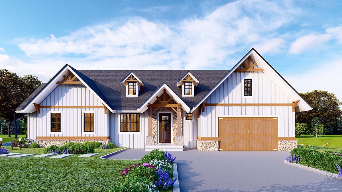 Craftsman Plan with 1927 Sq. Ft., 4 Bedrooms, 3 Bathrooms, 2 Car Garage Elevation