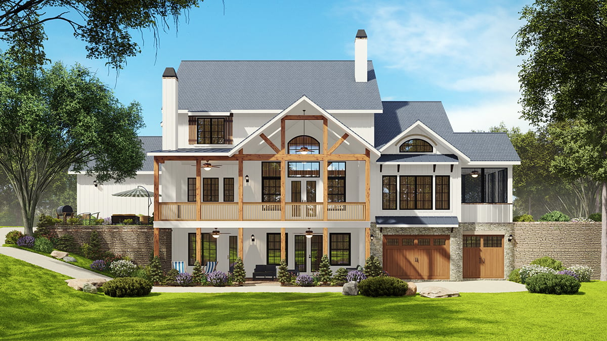 Country, Farmhouse, New American Style, Traditional Plan with 3254 Sq. Ft., 4 Bedrooms, 5 Bathrooms, 2 Car Garage Rear Elevation