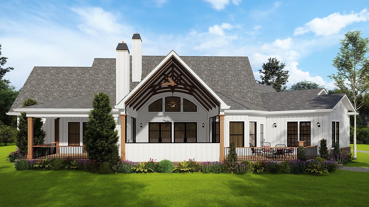 Contemporary Craftsman New American Style Rear Elevation of Plan 81646