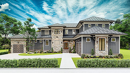 Coastal Contemporary Prairie Style Elevation of Plan 81648