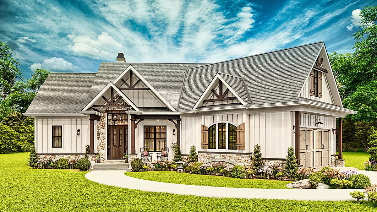 Craftsman, New American Style, Ranch Plan with 1759 Sq. Ft., 3 Bedrooms, 2 Bathrooms, 2 Car Garage Elevation