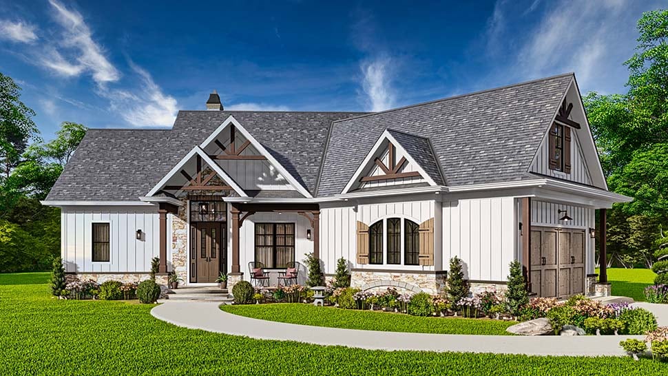 Craftsman, New American Style, Ranch Plan with 1759 Sq. Ft., 3 Bedrooms, 2 Bathrooms, 2 Car Garage Picture 4