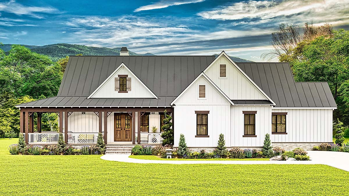 Cottage, Craftsman, Farmhouse, New American Style, Ranch Plan with 2623 Sq. Ft., 3 Bedrooms, 3 Bathrooms, 2 Car Garage Elevation