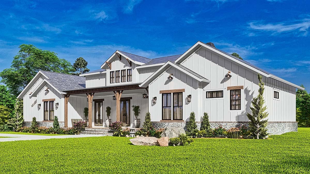 Farmhouse Plan with 2970 Sq. Ft., 4 Bedrooms, 4 Bathrooms, 2 Car Garage Picture 2