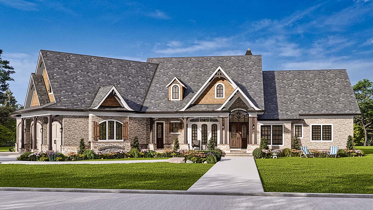 Craftsman, New American Style, Ranch, Traditional Plan with 3432 Sq. Ft., 3 Bedrooms, 4 Bathrooms, 3 Car Garage Elevation