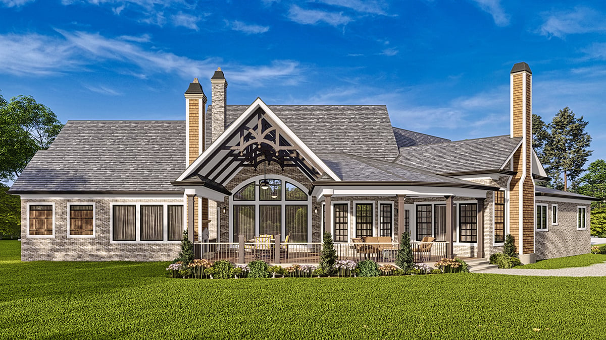 Craftsman New American Style Ranch Traditional Rear Elevation of Plan 81656