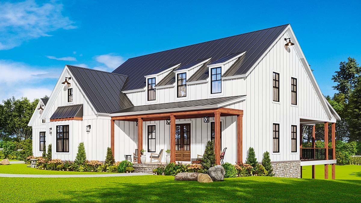 Farmhouse Plan with 2809 Sq. Ft., 3 Bedrooms, 3 Bathrooms, 2 Car Garage Picture 2