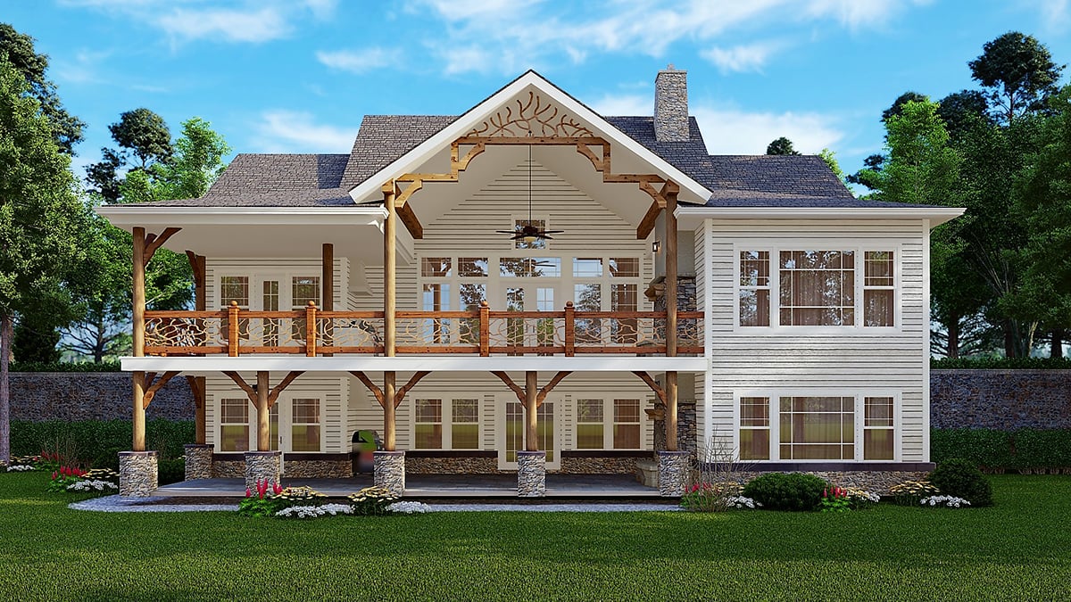 Bungalow, Craftsman, Ranch Plan with 2543 Sq. Ft., 2 Bedrooms, 3 Bathrooms Rear Elevation