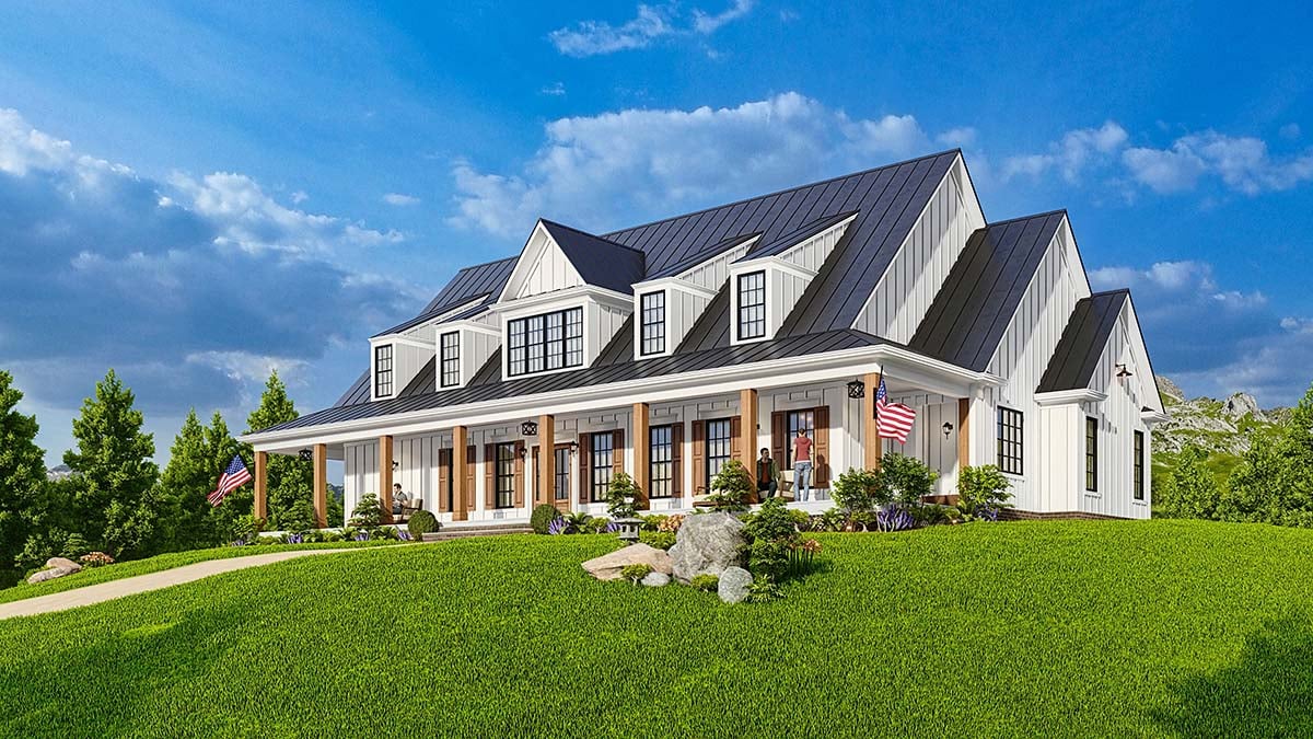 Country, Farmhouse Plan with 2845 Sq. Ft., 3 Bedrooms, 4 Bathrooms, 2 Car Garage Picture 2
