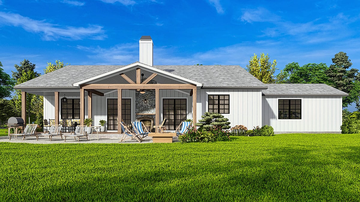 Country, Craftsman, Ranch Plan with 2270 Sq. Ft., 3 Bedrooms, 3 Bathrooms, 2 Car Garage Rear Elevation