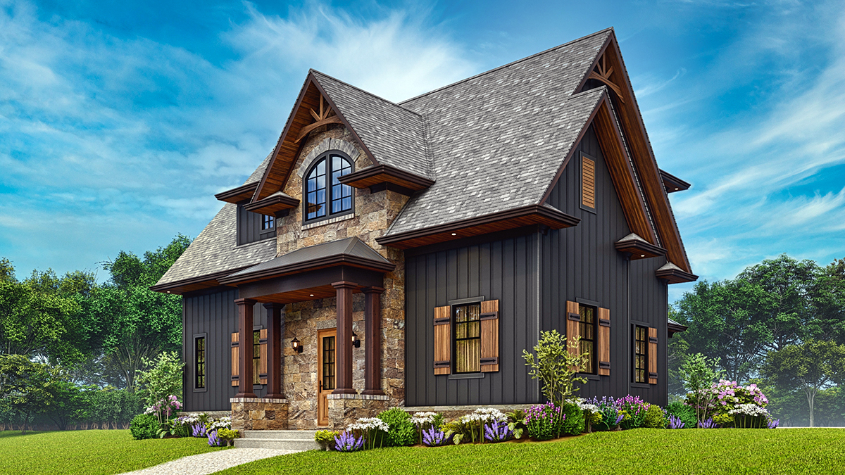 Country Craftsman Farmhouse Traditional Rear Elevation of Plan 81673