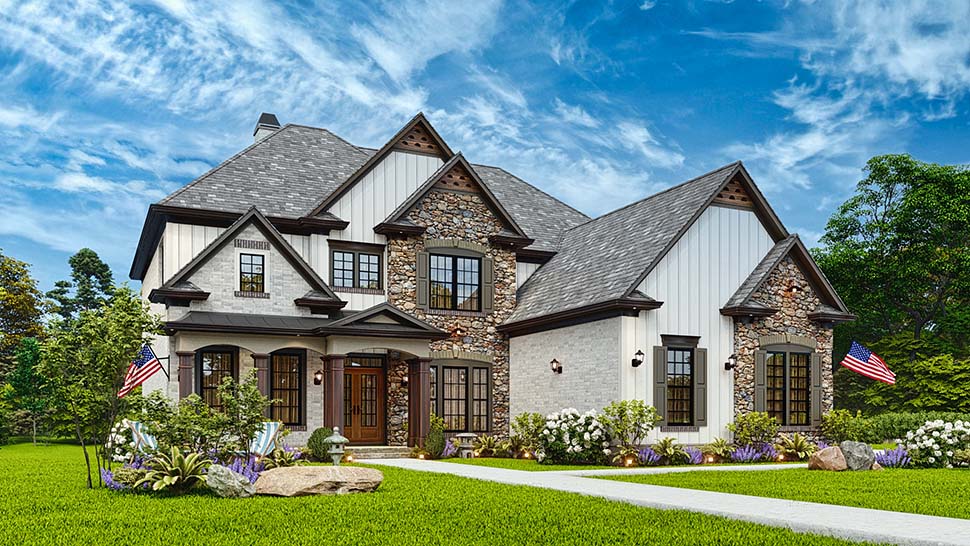 Craftsman, Traditional Plan with 3547 Sq. Ft., 5 Bedrooms, 4 Bathrooms, 3 Car Garage Picture 4
