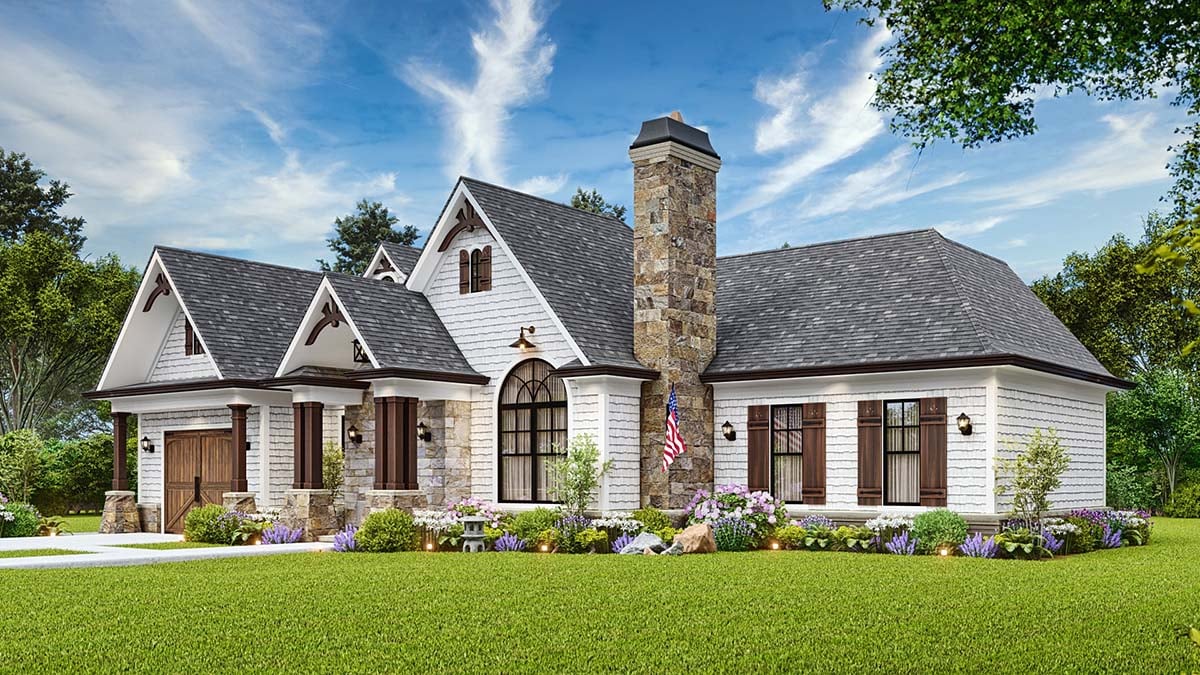 Cottage, Craftsman, New American Style, Ranch, Traditional Plan with 1197 Sq. Ft., 2 Bedrooms, 2 Bathrooms, 1 Car Garage Picture 2