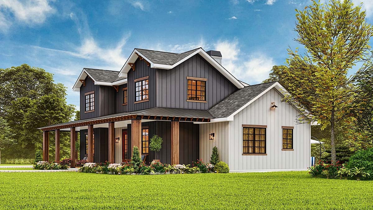 Contemporary, Country, Farmhouse Plan with 2459 Sq. Ft., 4 Bedrooms, 4 Bathrooms, 2 Car Garage Picture 2