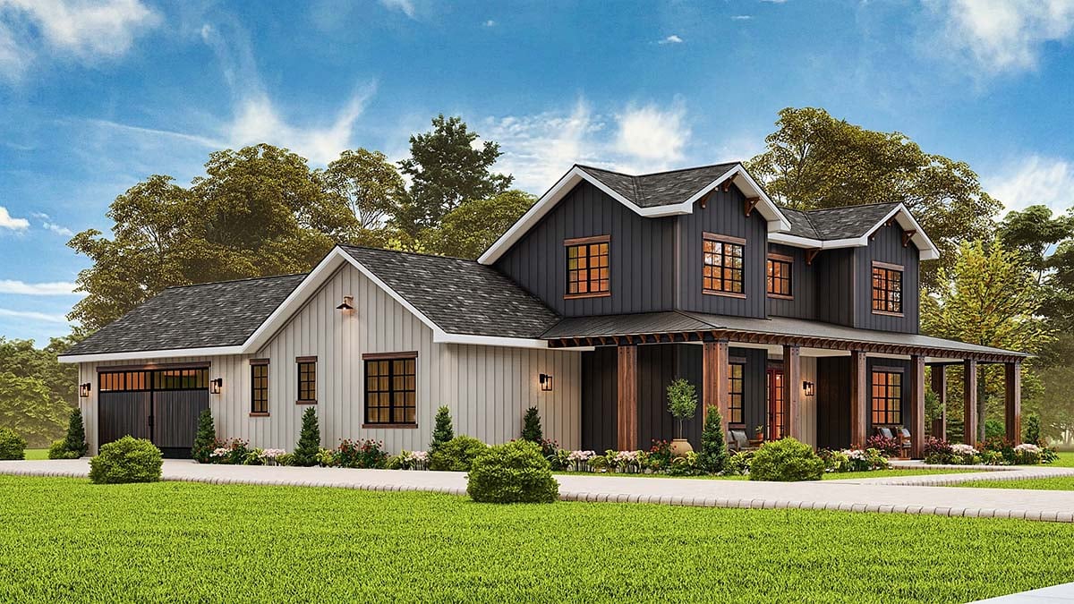 Contemporary, Country, Farmhouse Plan with 2459 Sq. Ft., 4 Bedrooms, 4 Bathrooms, 2 Car Garage Picture 3