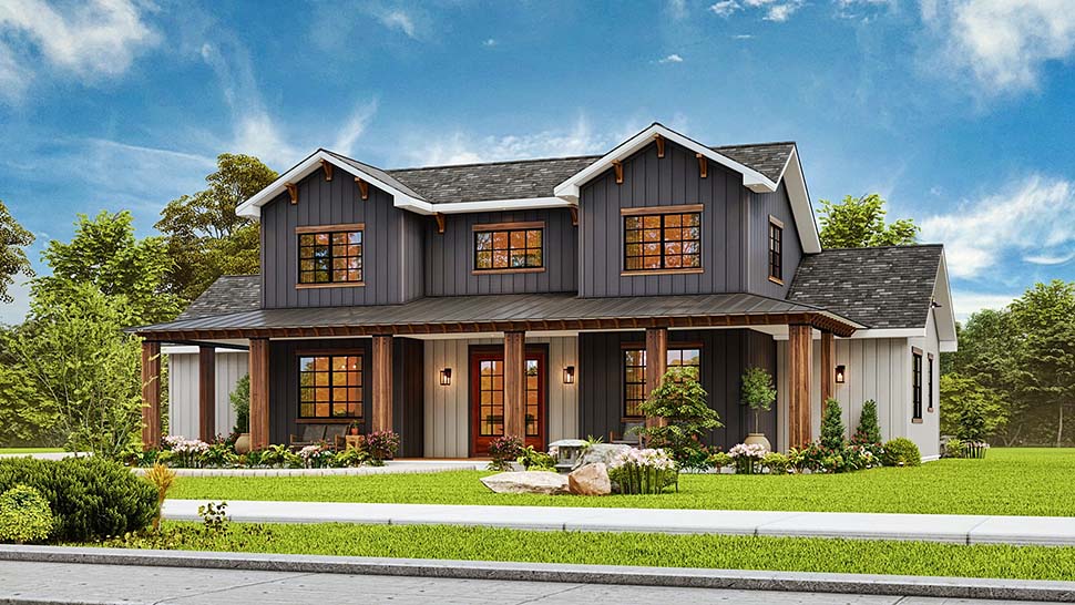 Contemporary, Country, Farmhouse Plan with 2459 Sq. Ft., 4 Bedrooms, 4 Bathrooms, 2 Car Garage Picture 4
