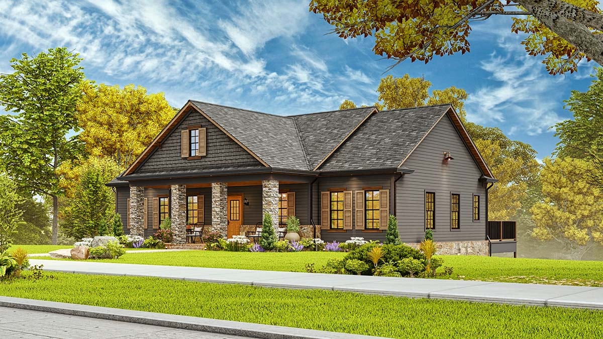 Cottage, Country, New American Style, Traditional Plan with 1593 Sq. Ft., 3 Bedrooms, 2 Bathrooms Picture 2