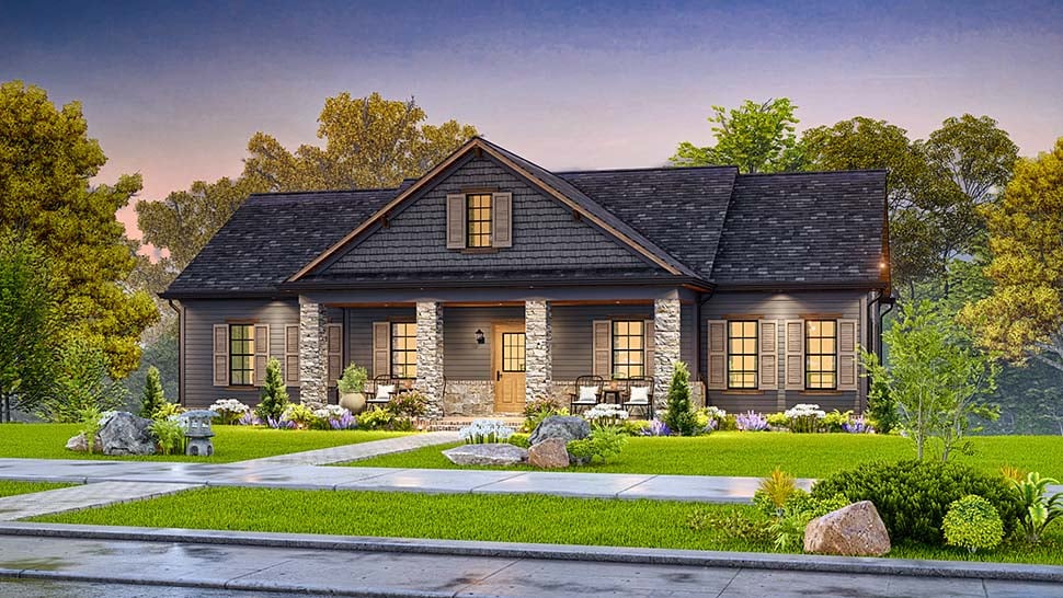 Cottage, Country, New American Style, Traditional Plan with 1593 Sq. Ft., 3 Bedrooms, 2 Bathrooms Picture 4