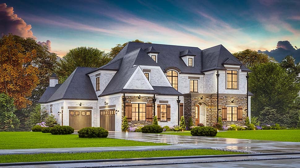 European, French Country, Traditional Plan with 4743 Sq. Ft., 5 Bedrooms, 6 Bathrooms, 3 Car Garage Picture 9