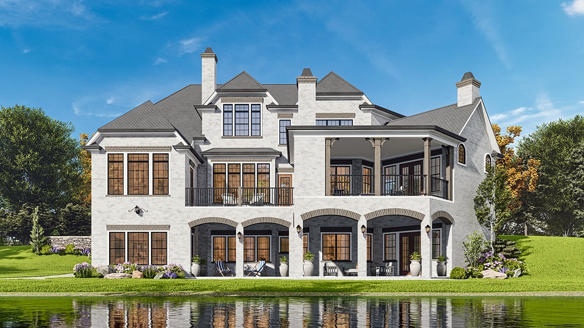 European, French Country, Traditional Plan with 4743 Sq. Ft., 5 Bedrooms, 6 Bathrooms, 3 Car Garage Rear Elevation