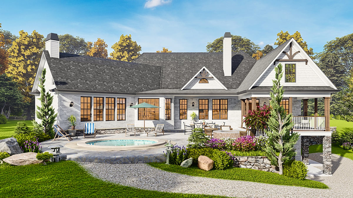 Craftsman, Ranch, Traditional Plan with 2648 Sq. Ft., 3 Bedrooms, 3 Bathrooms, 2 Car Garage Rear Elevation