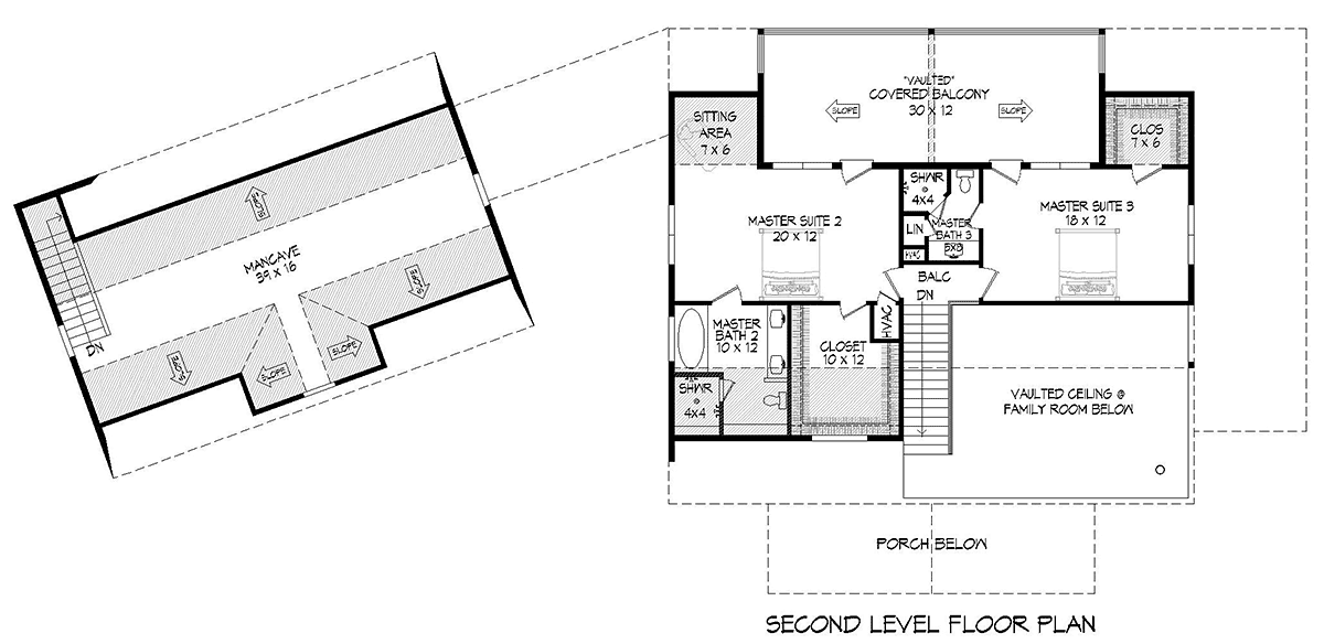 Bungalow Cabin Cottage Country Craftsman Farmhouse Level Two of Plan 81714