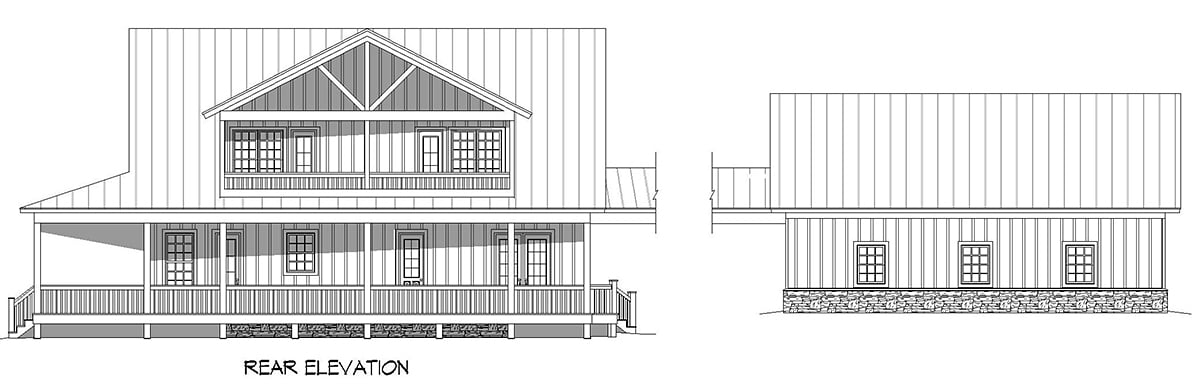 Bungalow Cabin Cottage Country Craftsman Farmhouse Rear Elevation of Plan 81714