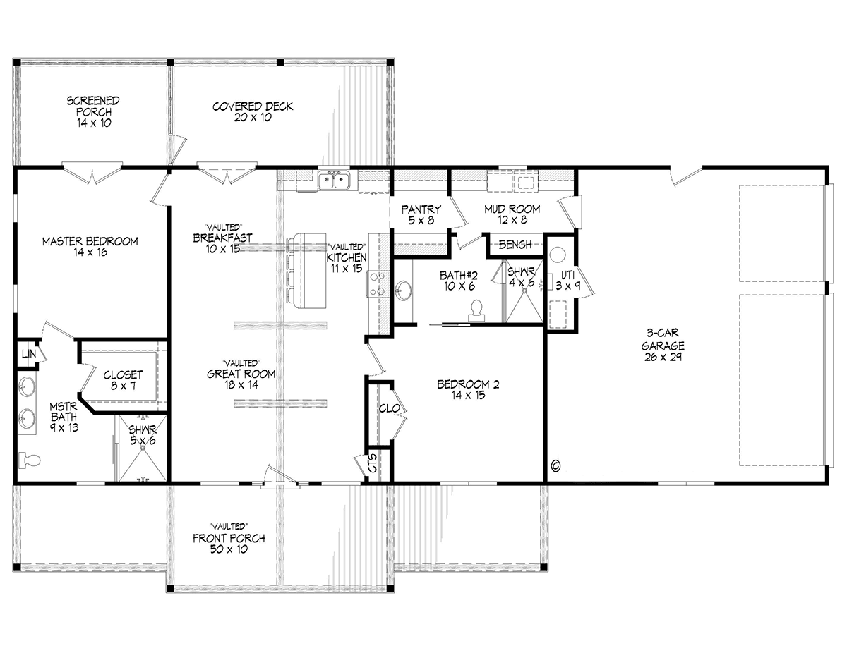 Country Farmhouse Ranch Traditional Level One of Plan 81719
