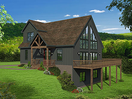 Cabin Country Prairie Style Ranch Traditional Elevation of Plan 81734