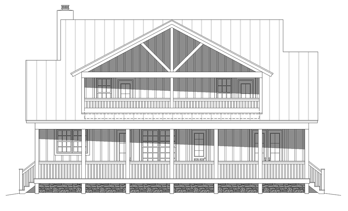 Contemporary, Country, Craftsman Plan with 1989 Sq. Ft., 3 Bedrooms, 4 Bathrooms Rear Elevation