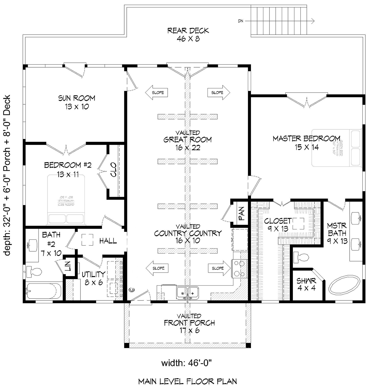 Cottage Country Ranch Traditional Level One of Plan 81736