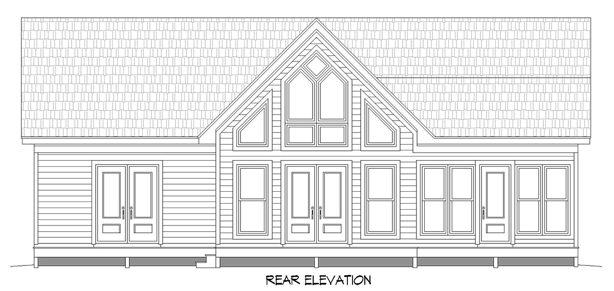 Cottage Country Ranch Traditional Rear Elevation of Plan 81736