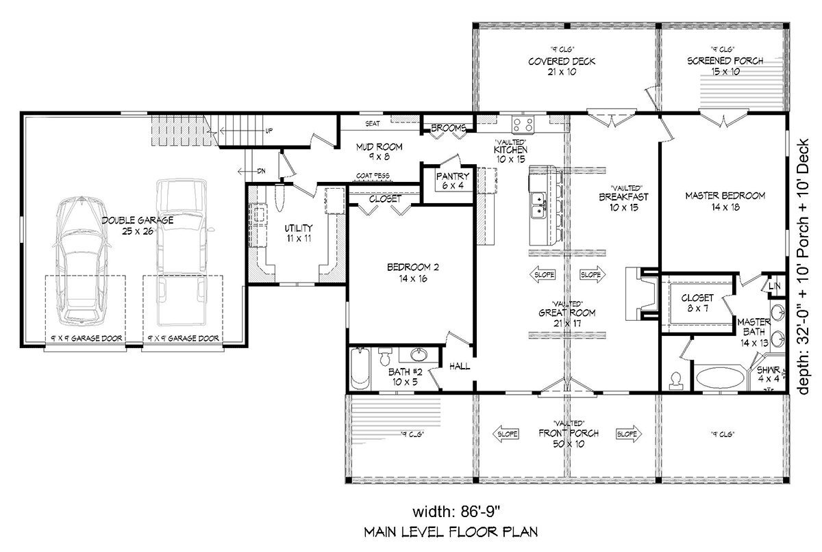 Country Farmhouse Ranch Traditional Level One of Plan 81740