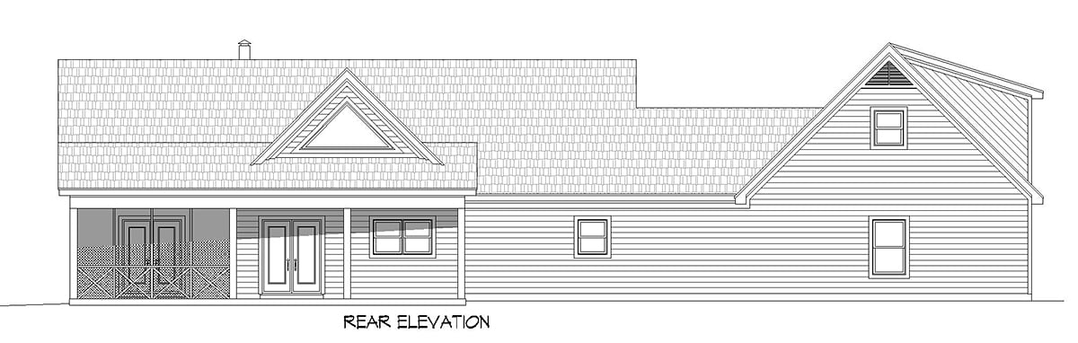 Country Farmhouse Ranch Traditional Rear Elevation of Plan 81740