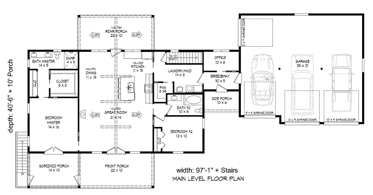 Country Farmhouse Traditional Level One of Plan 81741