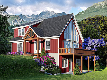 Cabin Country French Country Prairie Style Ranch Traditional Elevation of Plan 81746