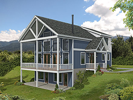 Cabin Country Prairie Style Ranch Traditional Elevation of Plan 81749