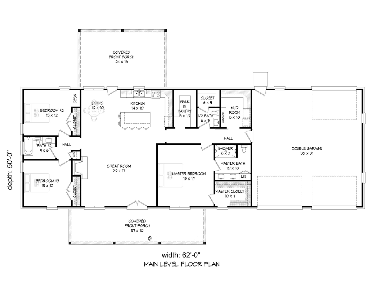 Country Ranch Traditional Level One of Plan 81755