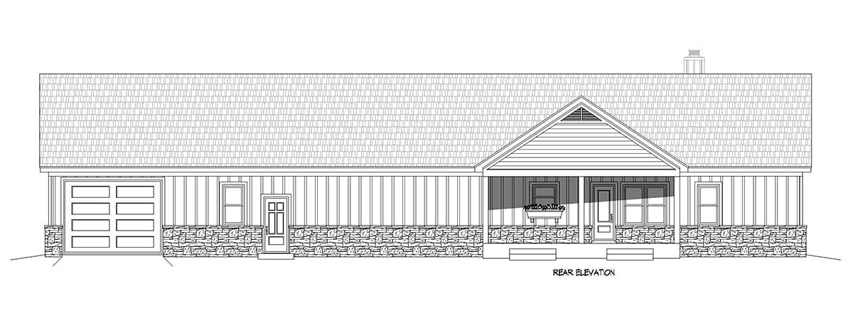 Country Ranch Traditional Rear Elevation of Plan 81755