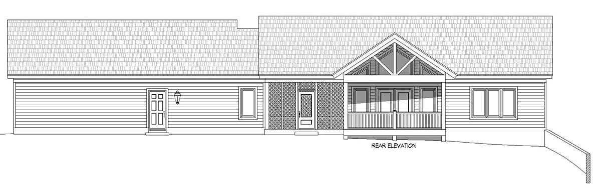 Country Ranch Traditional Rear Elevation of Plan 81761