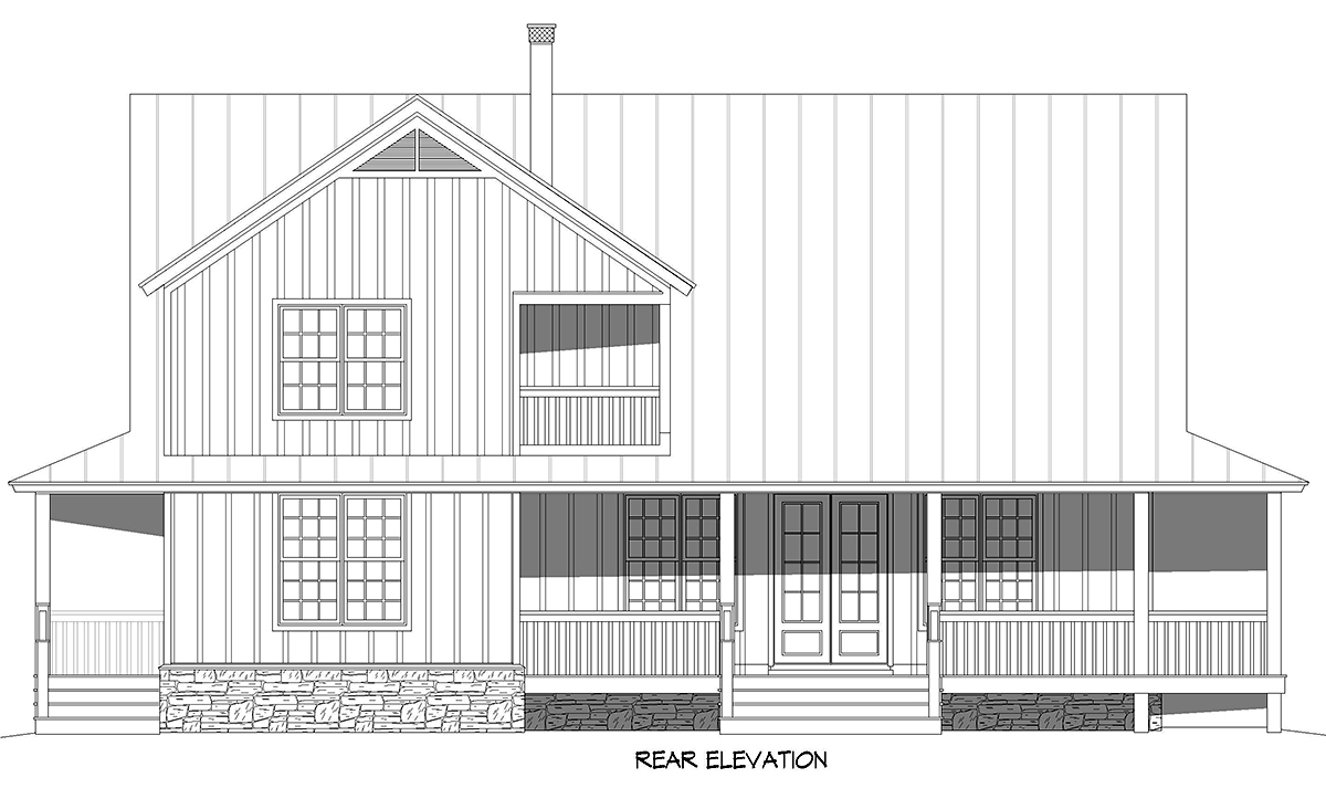 Country Farmhouse Traditional Rear Elevation of Plan 81766