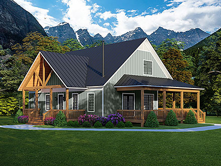 Cabin Cottage Country Craftsman Farmhouse Elevation of Plan 81770