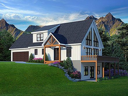 Cabin Country Craftsman French Country Prairie Style Traditional Elevation of Plan 81771