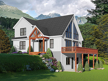 Cabin Country French Country Prairie Style Traditional Elevation of Plan 81773