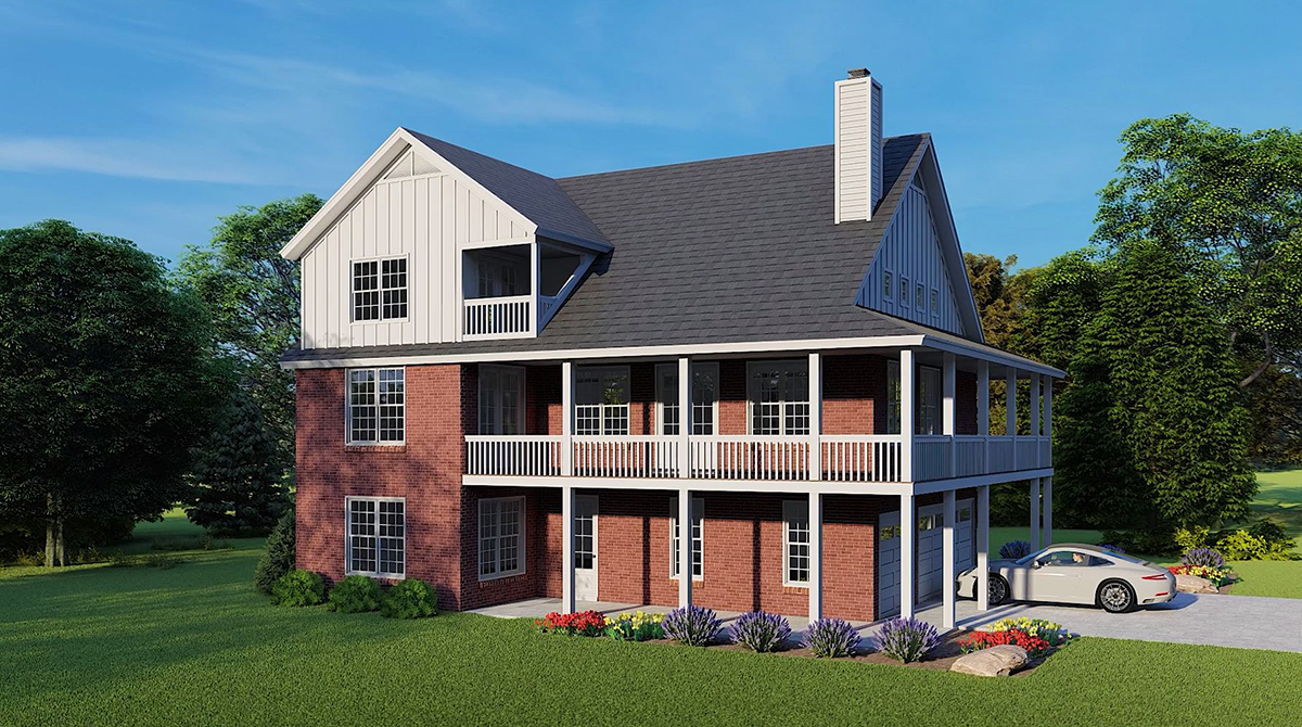 Country Farmhouse Traditional Rear Elevation of Plan 81775