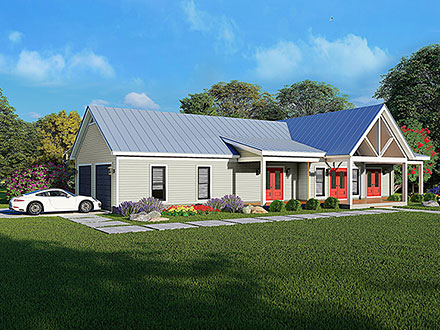 Cabin Country Farmhouse New American Style Ranch Traditional Elevation of Plan 81781