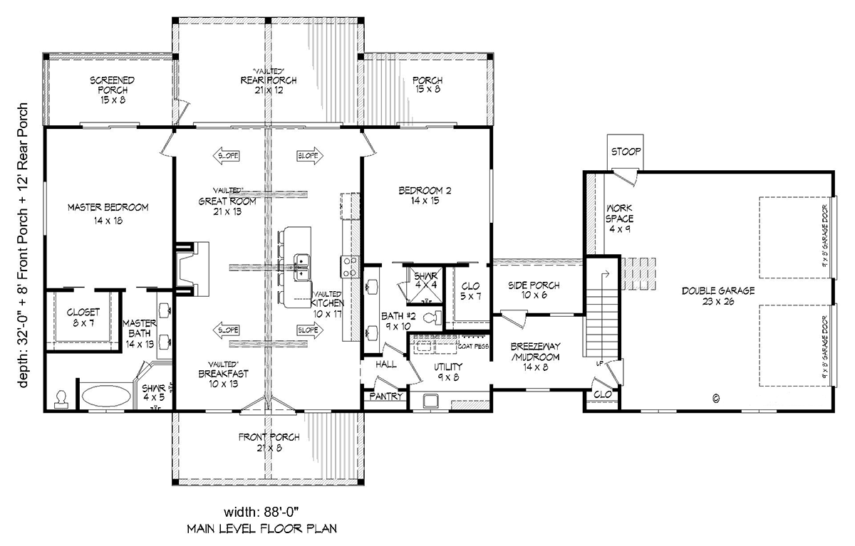 Country Farmhouse Ranch Traditional Level One of Plan 81782